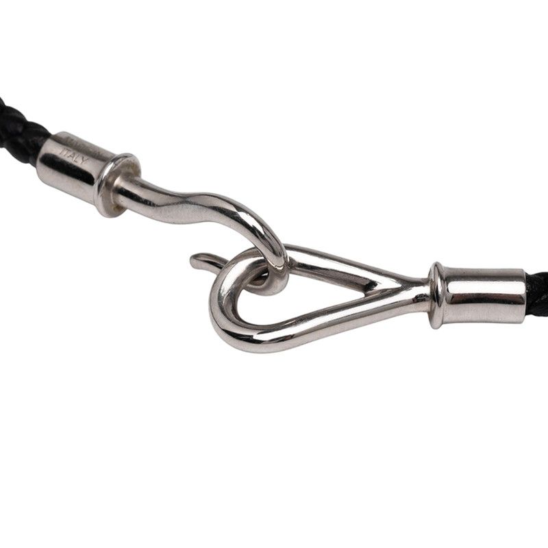 Hermes Jumbo Choker Bracelet Black Silver Hardware Leather Metal — view 3