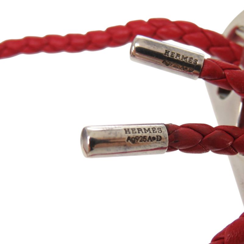 Hermes Silver 925 Leather Hardware Red Bracelet 1125 — view 7