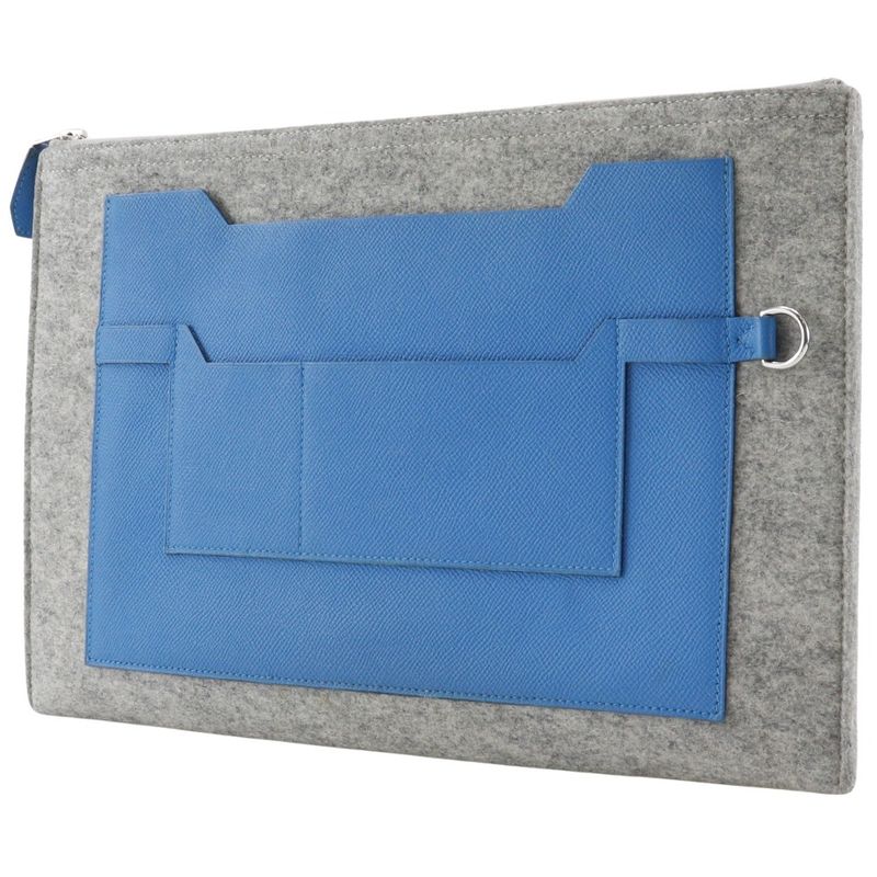 Hermes Toudou 37 Felt And Vaux Epson Blue Zanzibar Gray A Clutch Bag — view 2