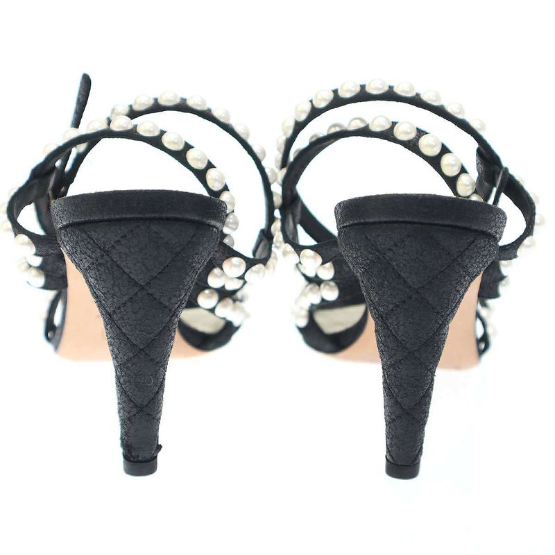 Chanel Multi-Strap Quilted Pearl Sandals Black 37 1 2 — view 3