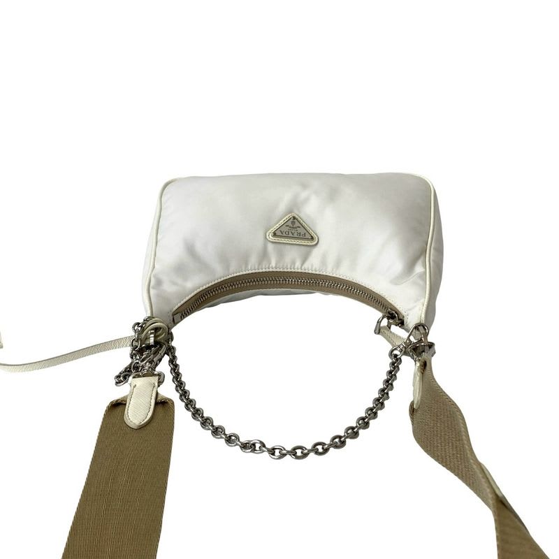 Prada Re Edition Triangle Logo Hardware Nylon Saffiano Leather 2-Way Chain Semi — view 5