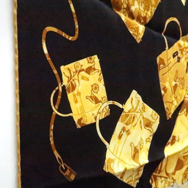 Hermes Kelly En Caleche 70 Kelly's Carriage Black Yellow Silk — view 7