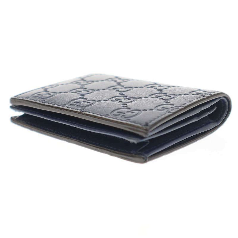 Gucci Striped Leather Compact Wallet Navy — view 3