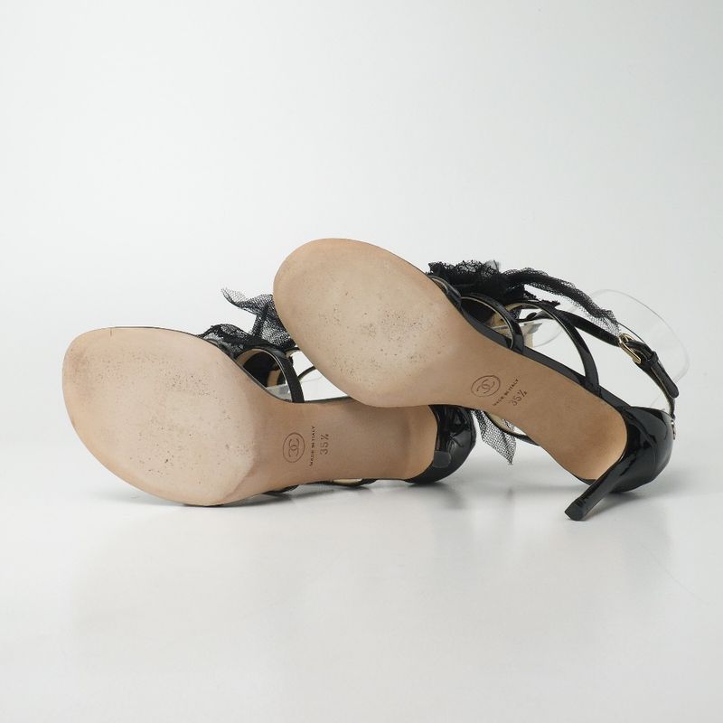 Chanel Sandals Size 35.5 Lace Shoes Ankle Strap Thong Mules CC Logo — view 6