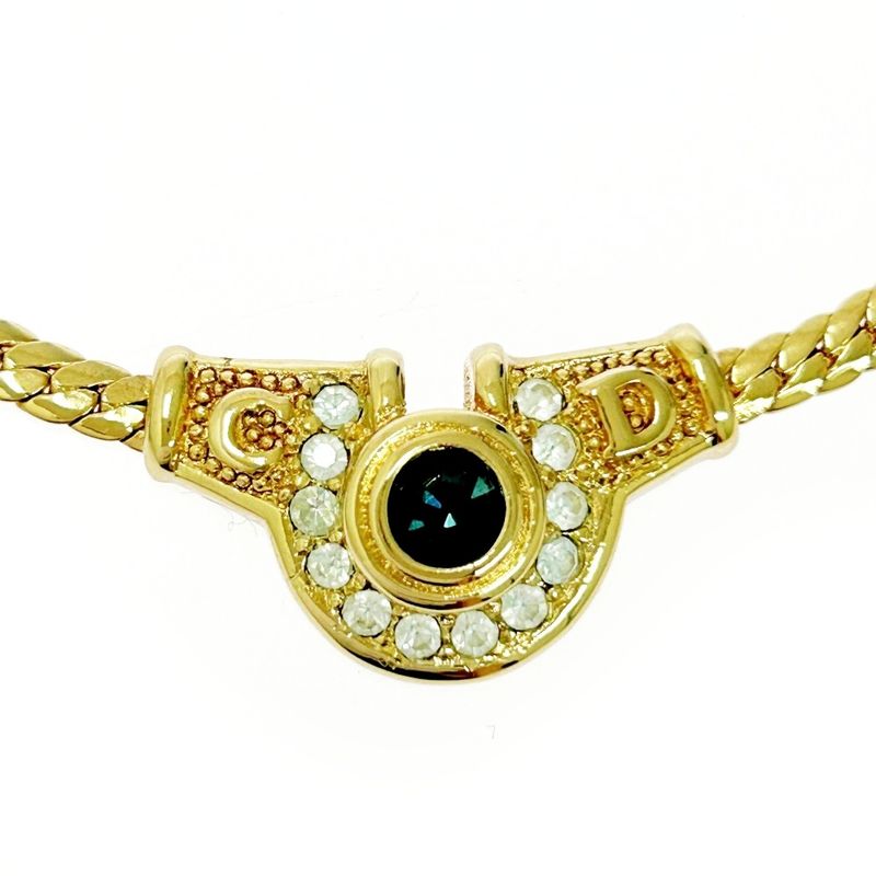 Christian Dior GP Rhinestone Colored Stone CD Logo Necklace Gold Blue — view 3
