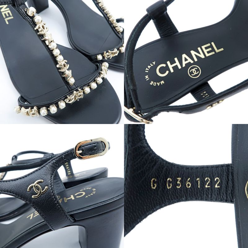 Chanel Strap Sandals Black 37 1 2 C Coco Mark — view 9