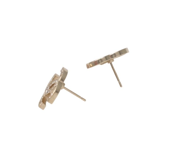 Chanel CC Logo Earrings 09 Rhinestone Metal Silver Clear — view 4