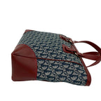 Christian Dior Logo Trotter Pattern Canvas Leather Handbag Tote Bag