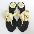 Chanel Camellia Beach Sandals Flat Heel 35 Black White Rubber Thong — view 2