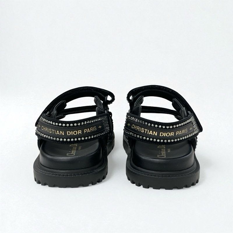 Christian Dior Sandals Shoes Lambskin Black Logo Rhinestone Velcro Strap Sports — view 5
