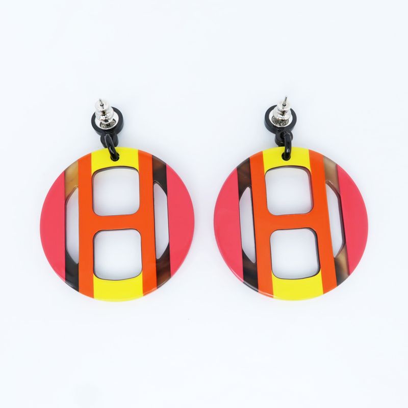 Hermes Earrings H Equipe Buffalo Horn Pair Multicolor Pink Accessories — view 3