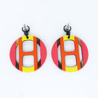 Hermes Earrings H Equipe Buffalo Horn Pair Multicolor Pink Accessories — view 3