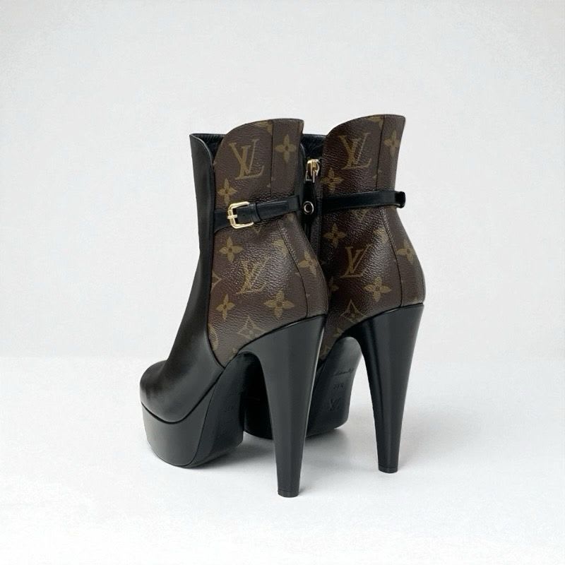 Louis Vuitton Afterglow Line Monogram Boots Short Shoes Leather Black — view 4
