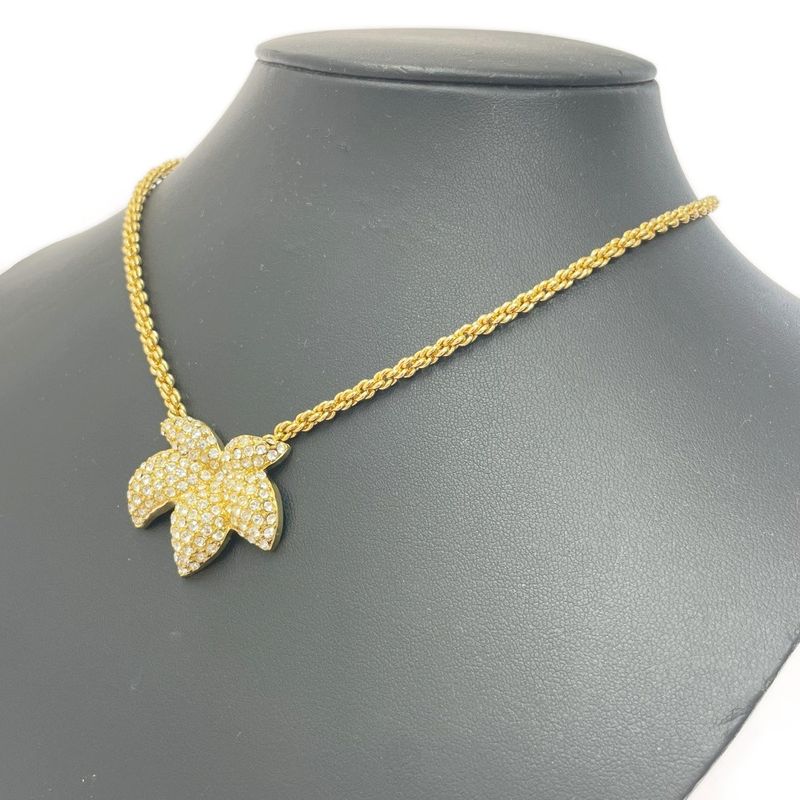 Christian Dior GP Rhinestone Flower Motif Necklace Gold — view 4