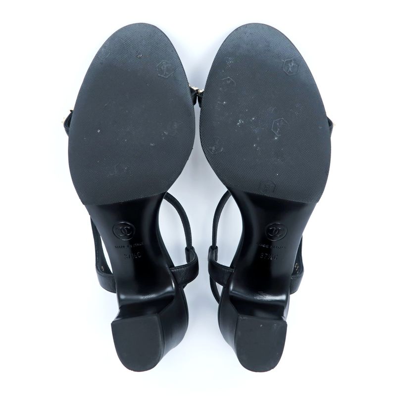 Chanel Strap Sandals Black 37 1 2 C Coco Mark — view 7