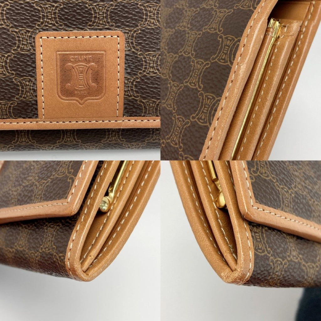 Celine Macadam Pattern Bifold Wallet Pouch Brown Leather Long — view 7