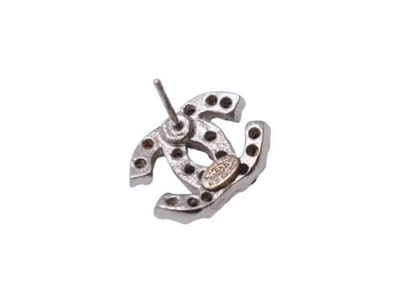 Chanel CC Logo Earrings 03 Rhinestone Metal Silver Clear — view 7
