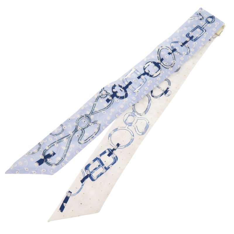 Hermes Twillye De L'ebookle Broderie Anglaise Silk Blue Scarf 0146 — view 2