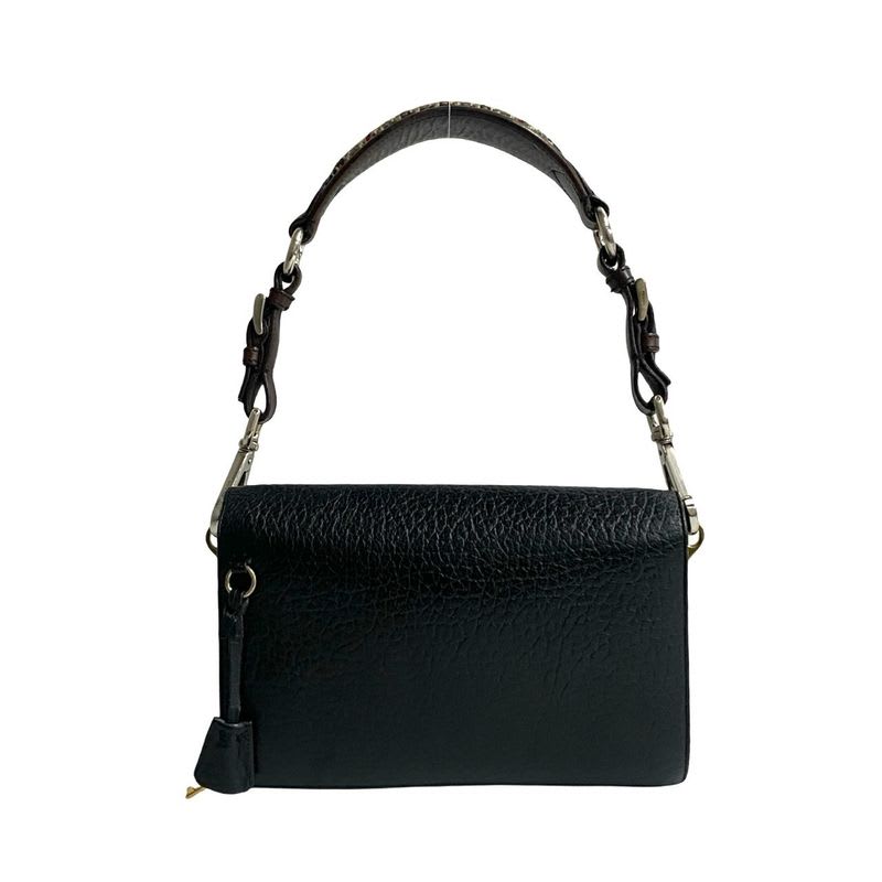 Prada Logo Hardware Leather Tweed Semi One Shoulder Bag Mini — view 5