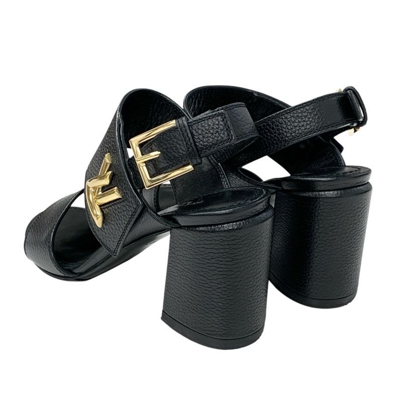 Louis Vuitton Horizon Line Sandals Shoes Leather Black Gold Lvhardware Strap — view 4