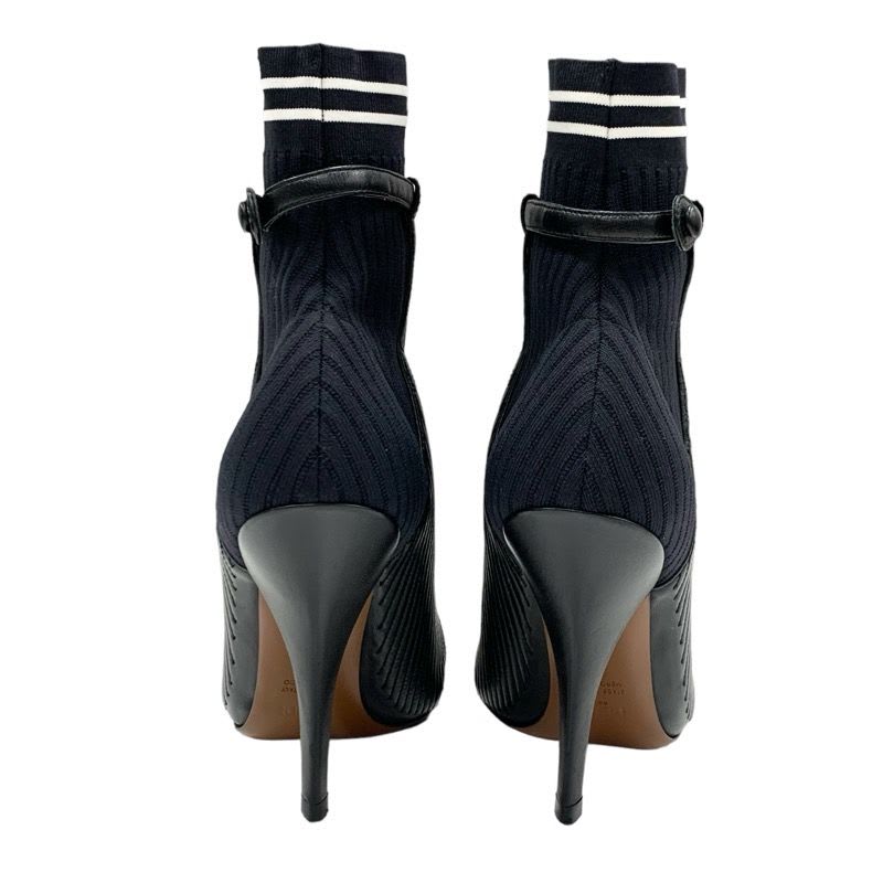 Fendi Rococo Boots Short Shoes Fabric Leather Black White Logo Sock — view 5
