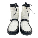 Chanel Boots Short Shoes Nylon Leather White Black Quilted Chain Belt — view 3