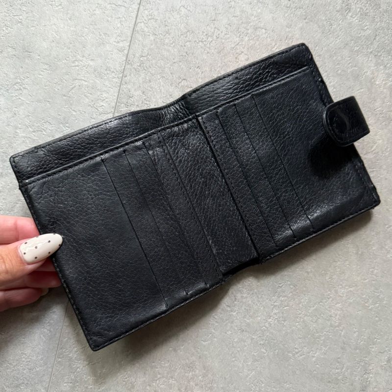 Chanel Stitching Coco Mark W Hook Bifold Wallet Leather Black Compact — view 9