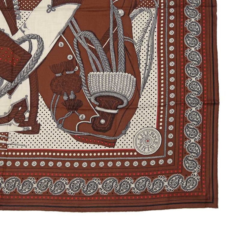 Hermes Carre 140 Scarf Zouavers ET Dragons Bandana Brown Large Shawl — view 5