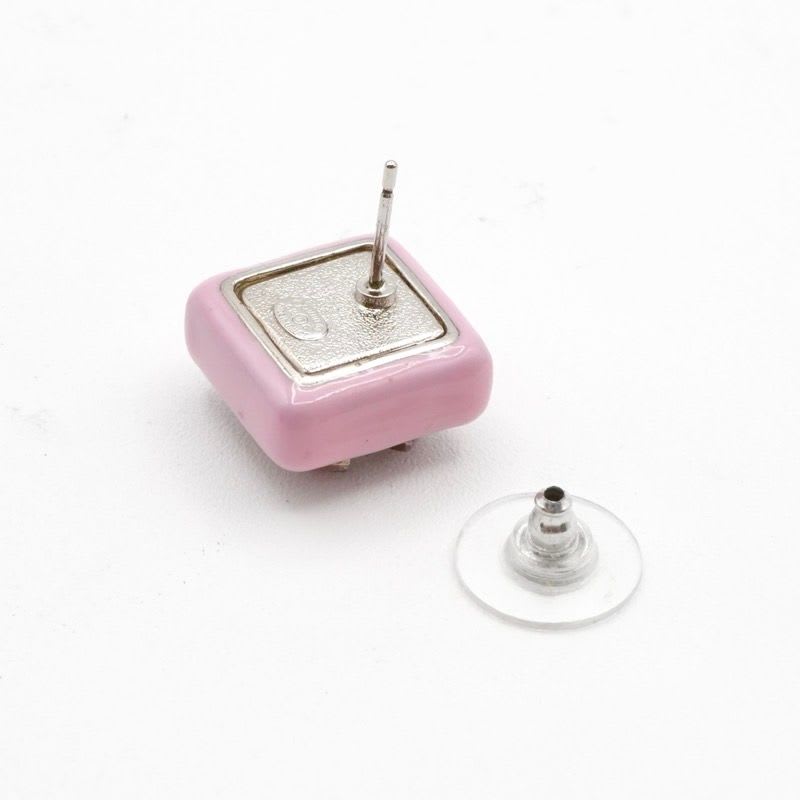 Chanel Earrings Silver Pink Coco Mark Square — view 5