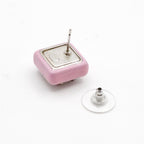 Chanel Earrings Silver Pink Coco Mark Square — view 5