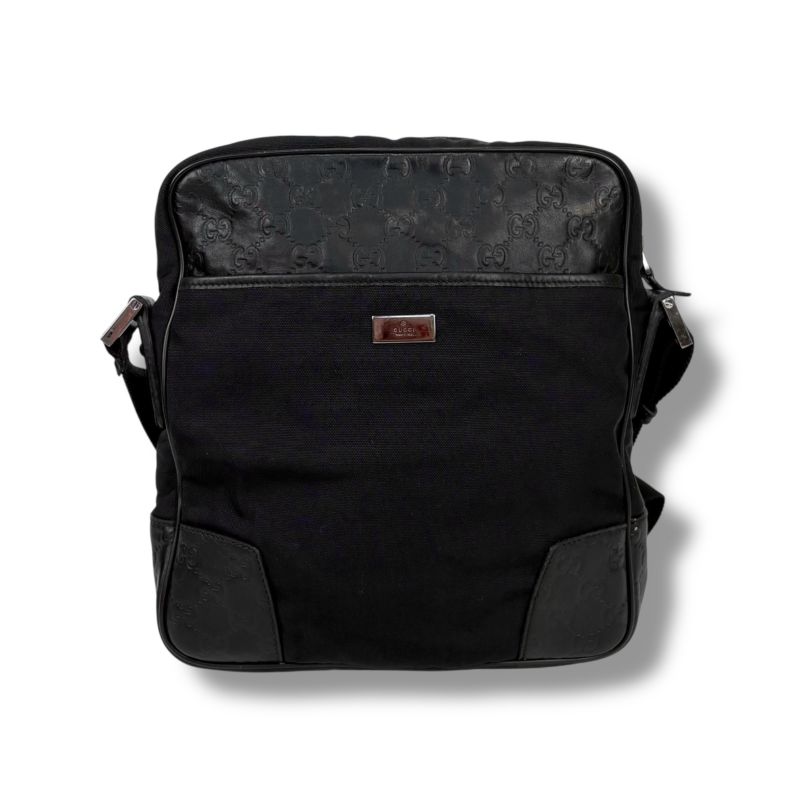 Gucci Crossbody Bag Shoulder Black Cima Leather GG Pattern Nylon Canvas — view 2