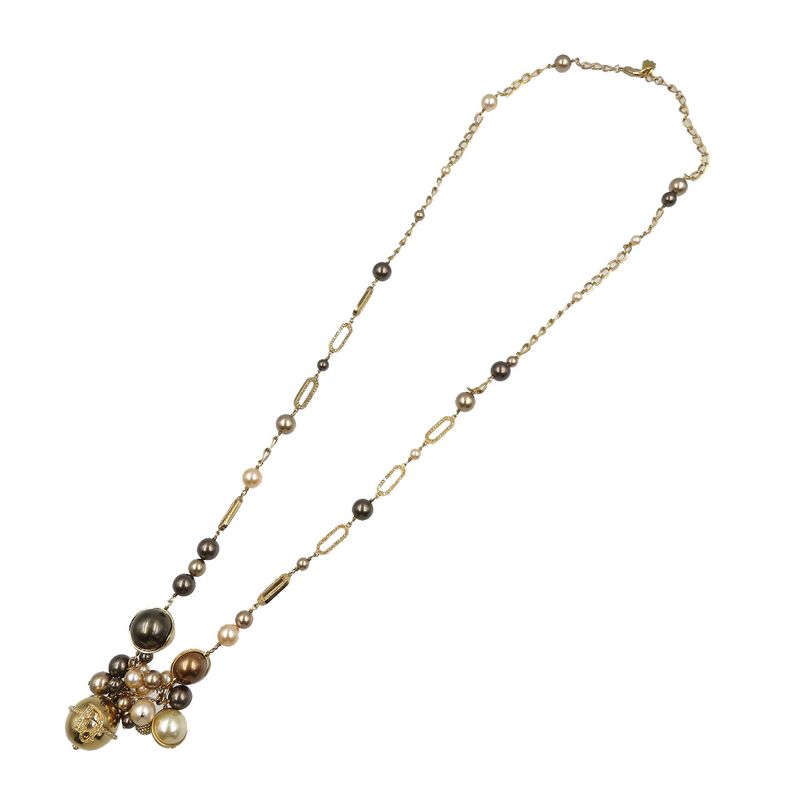 Christian Dior Pearl Chain Metal Faux Gold White Brown Necklace 0088 — view 3