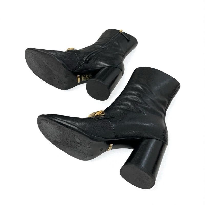 Gucci Boots Short Shoes Leather Black Gold Chain Belt — view 7