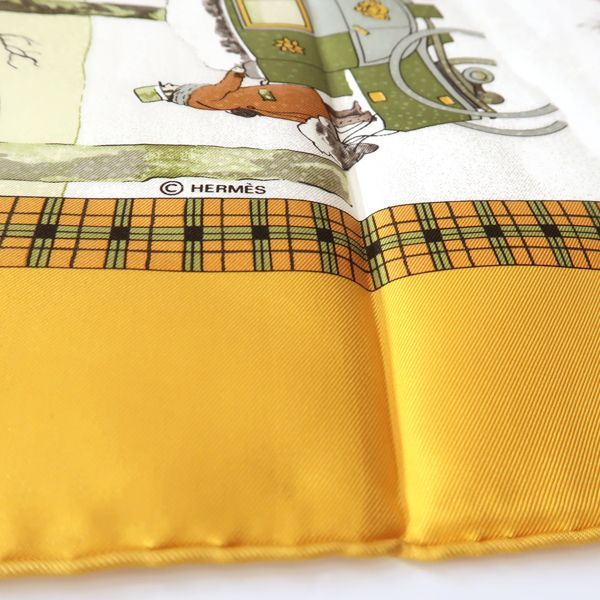 Hermes Carre 90 BULL & Mouth Western Coach Office Mail Yellow Scarf — view 4