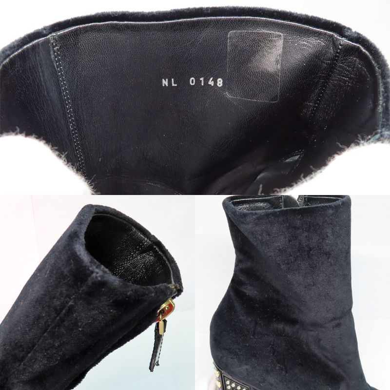 Louis Vuitton Century Line Ankle Boots Short Velvet Block Heel Studs — view 7