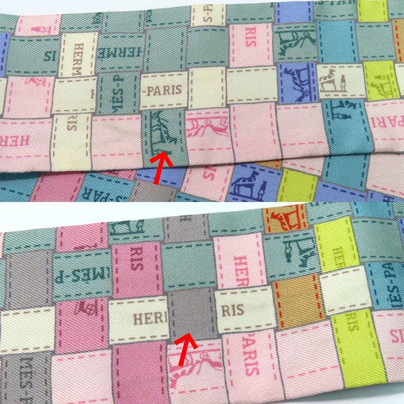Hermes Twilly Bolduc Check Scarf Gray Multicolor 100% Silk — view 4