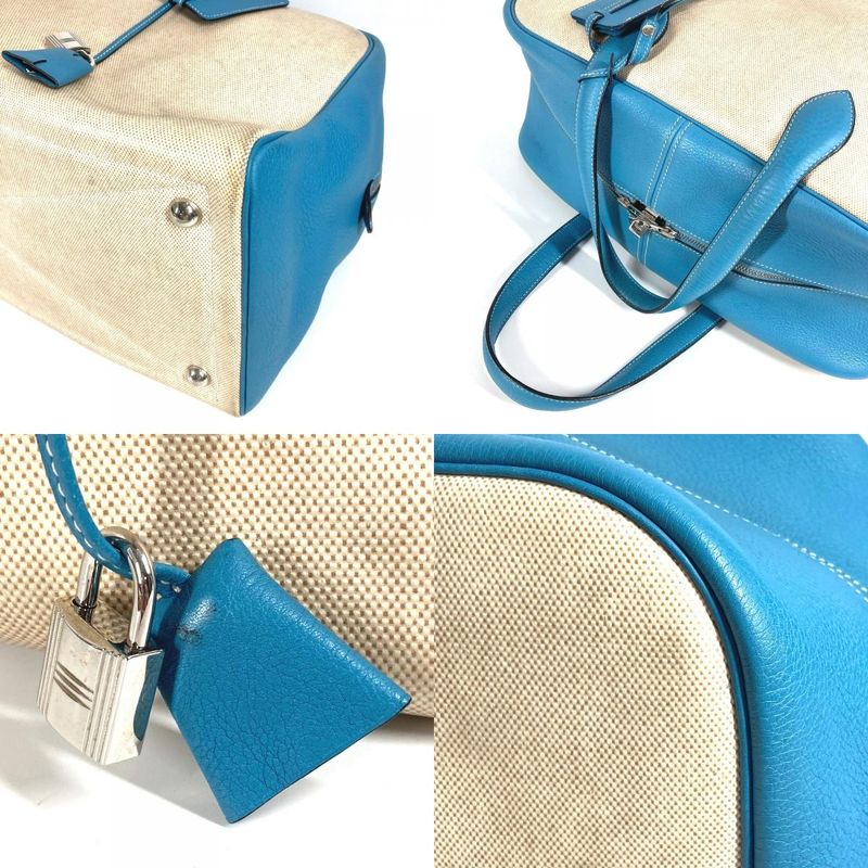 Hermes Boston Bag Victoria 43 Toile Ash Blue Jean — view 6