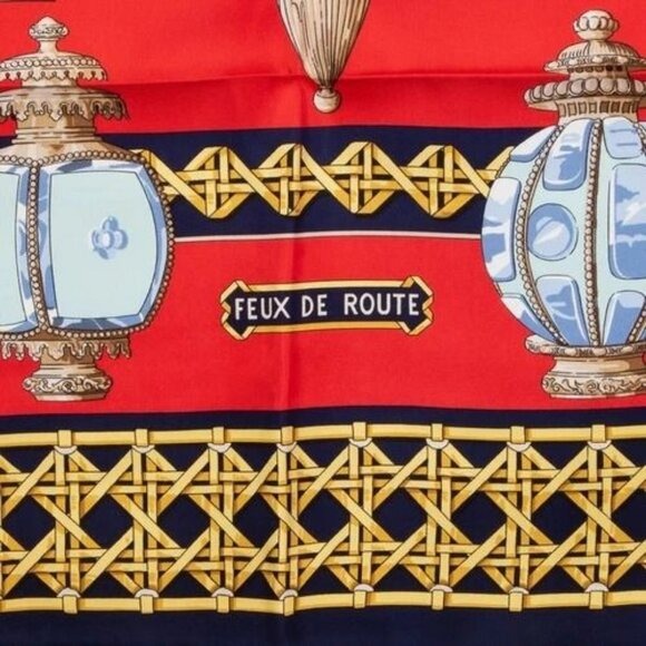 Hermes Silk Scarf Carre 90 FEUX de ROUTE Carriage Lantern Red — view 4