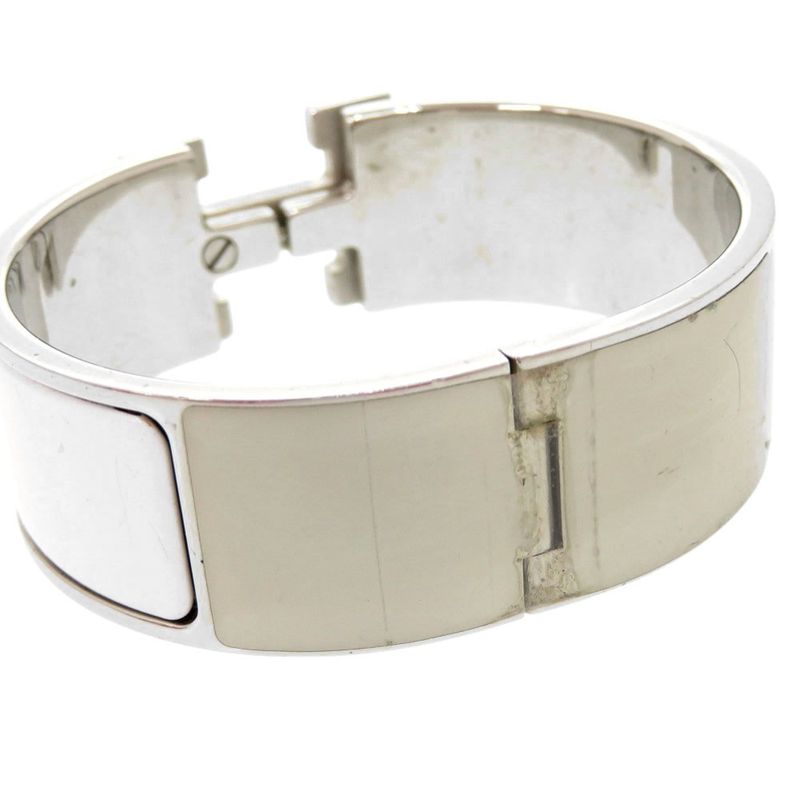 Hermes H Motif Clic Clac GM Bu Metal White Silver Stamped P Bracelet — view 8