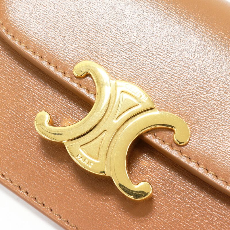 Celine Card Case Business Holder With Triomphe Flap Shiny Calfskin Bronze — view 6