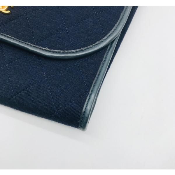 Chanel CC Logo Minimato Cotton Jersey Push Lock Chain Shoulder Bag Navy — view 4