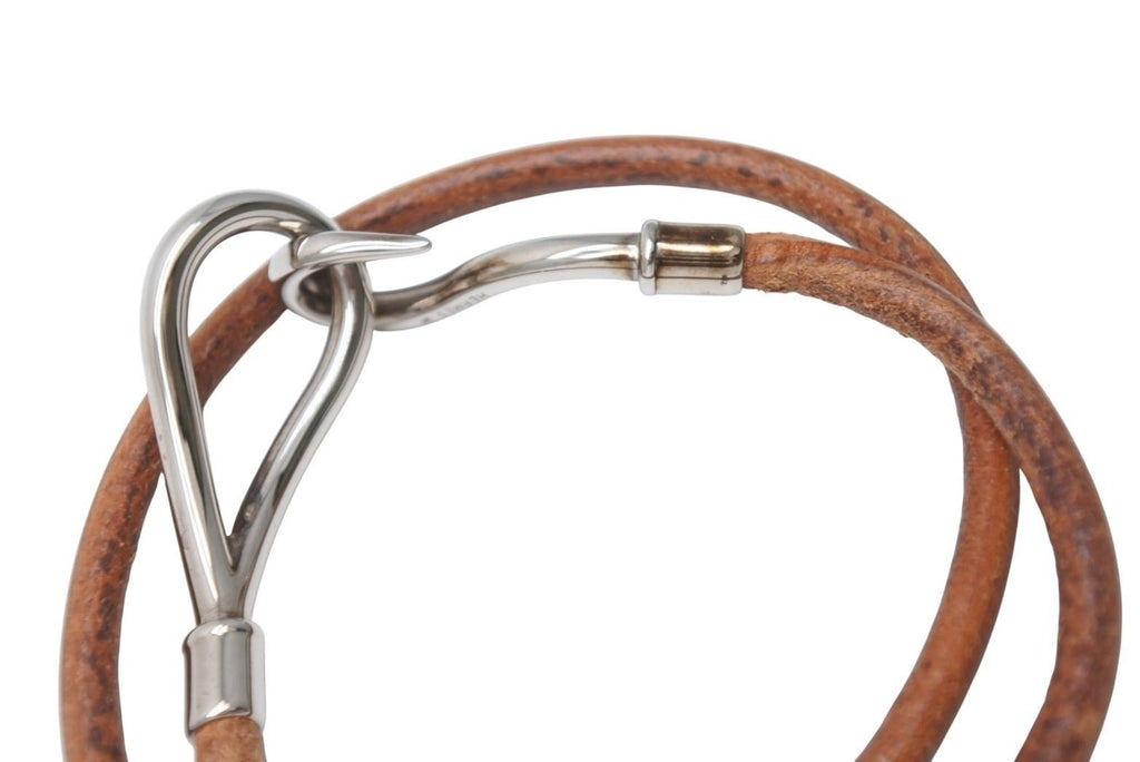 Hermes Jumbo Choker Necklace Bracelet Leather Brown Silver — view 6