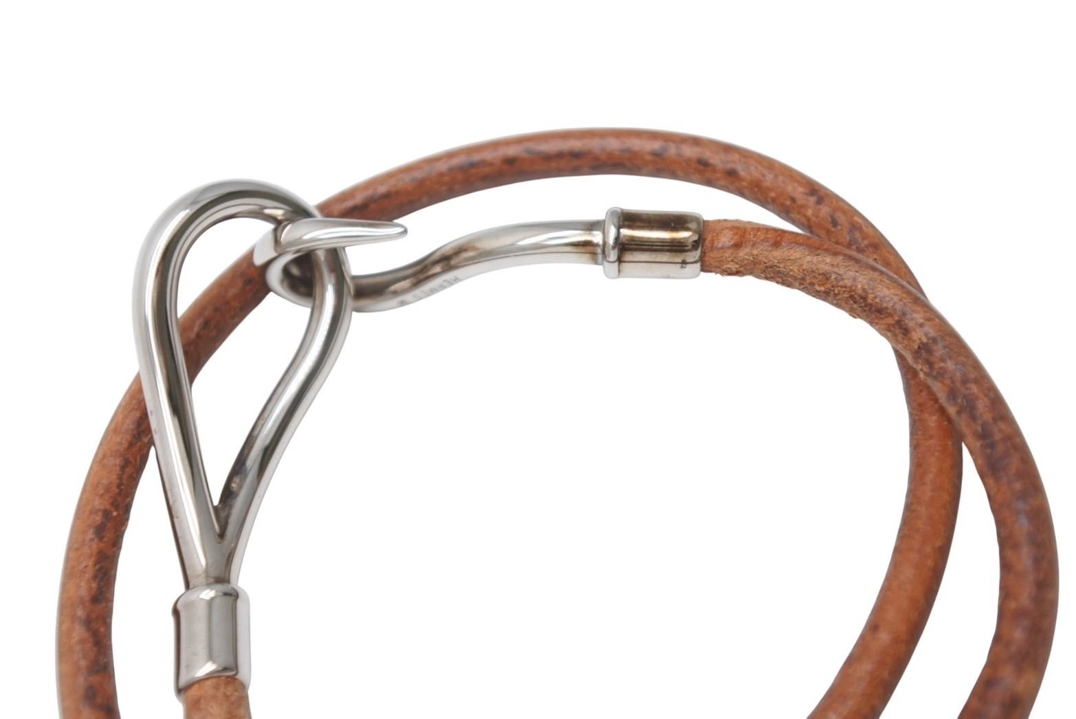 Hermes Jumbo Choker Necklace Bracelet Leather Brown Silver — view 6