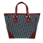 Christian Dior Logo Trotter Pattern Canvas Leather Handbag Tote Bag