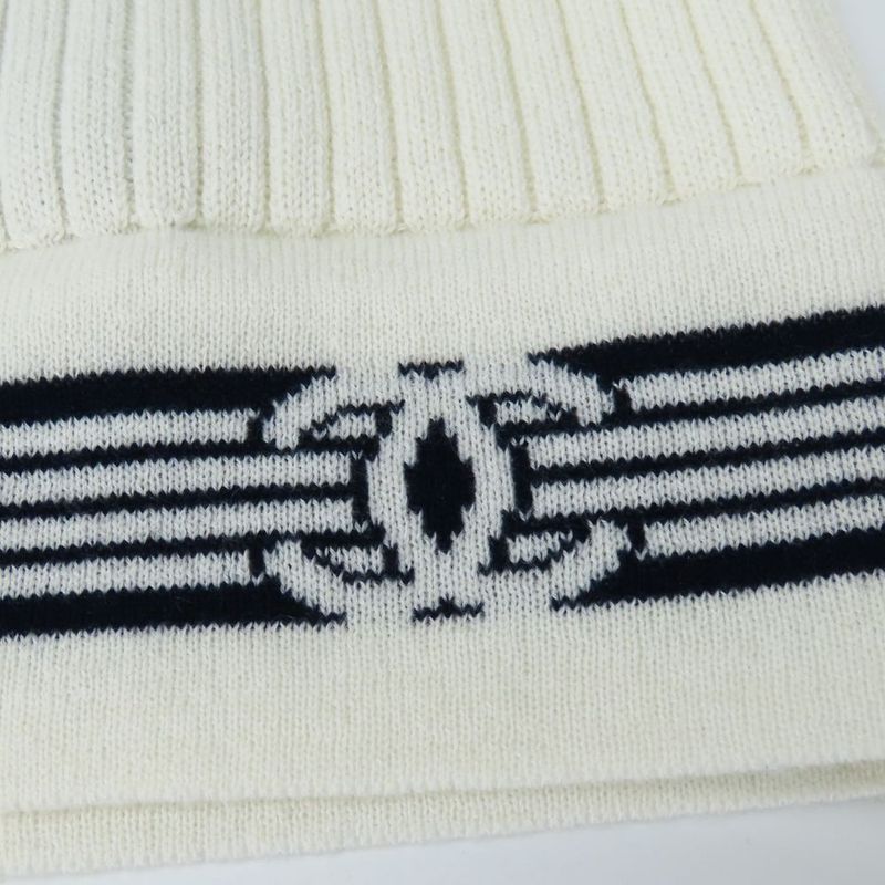 Chanel Knit Cap Cashmere Cotton White Black Hat Coco Mark Apparel — view 9