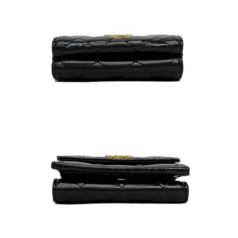 Chanel Small Flap Wallet Black Gold Hardware Shiny Calfskin — view 4
