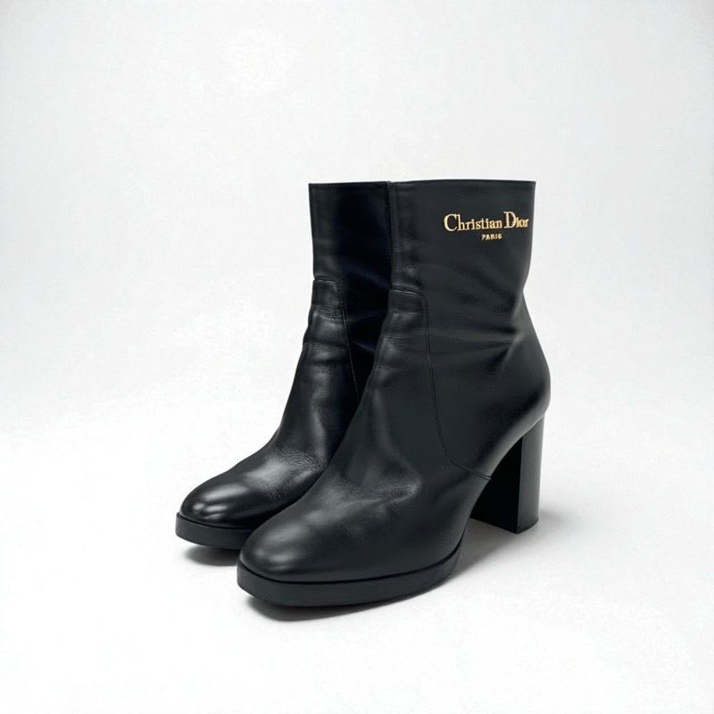 Christian Dior D-town Boots Short Shoes Leather Black Gold Logo — view 2