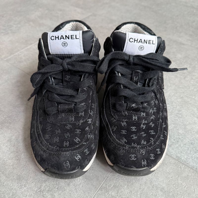 Chanel Coco Mark Sneakers Suede Mesh Logo Black White 38 — view 5