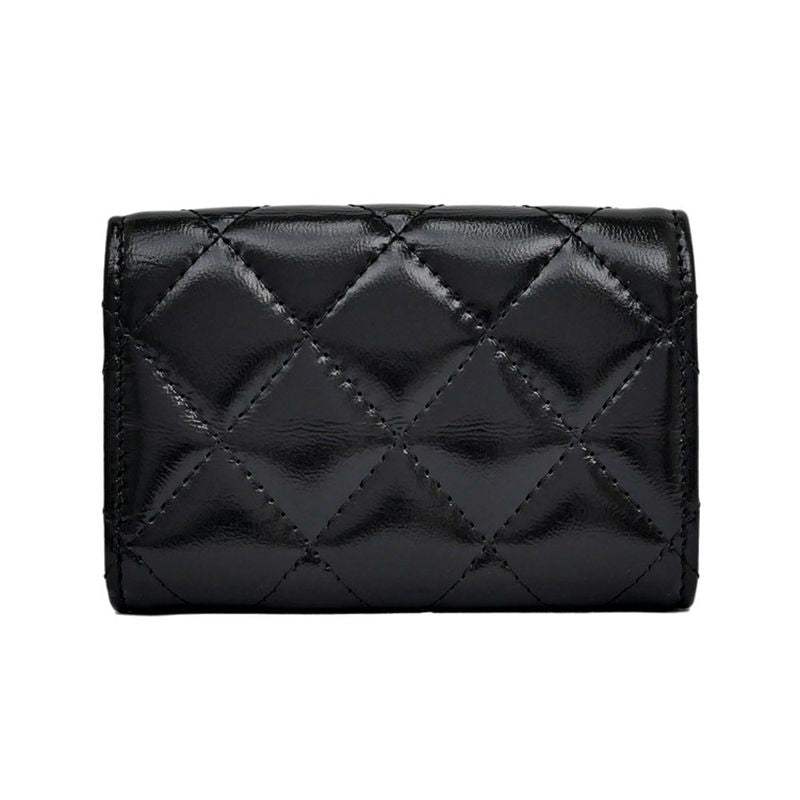Chanel Small Flap Wallet Black Gold Hardware Shiny Calfskin — view 2