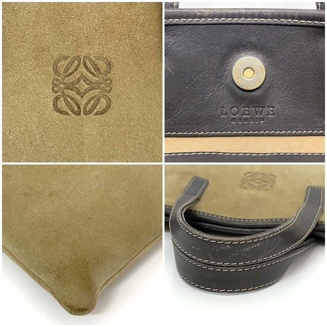Loewe Tote Bag Beige Brown Anagram Suede Leather — view 7